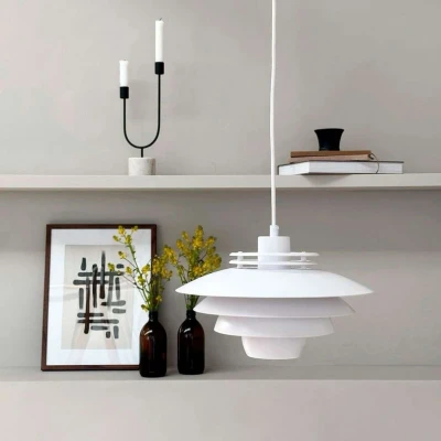 Image of Dyberg Larsen hanging light Ejka mini, white, Ø 30 cm, metal