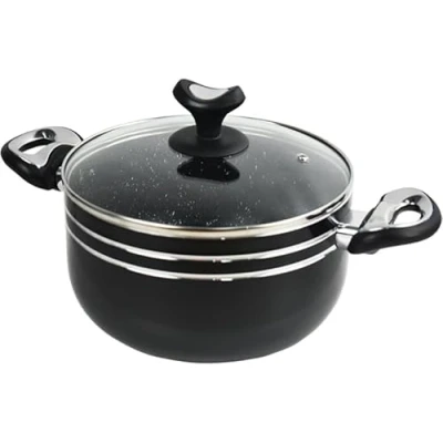 Image of Casserole Dish with Glass Lid &amp; Side Handles Aluminium Cookware Non Stick Coating Cooking Pot Stockpot Saucepan Suitable for All Hobs Induction (Black 26cm)