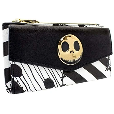 Image of Nightmare Before Christmas Patchwork Metal Jack Badge Purse Clutch Coin Pocket &amp; Card Holder, Black