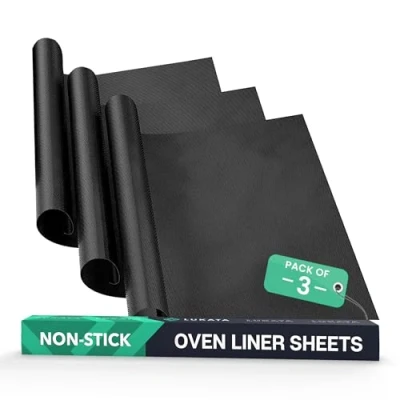 Image of Lukata Large Heavy Duty Oven Liner (3 Pack) Teflon Liners for Bottom of Gas, Electric and Fan Assisted Ovens Reusable Non Stick Mats BPA Free