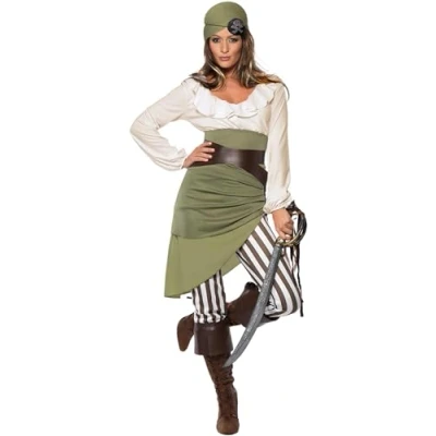 Image of Smiffys Adult Women&#039;s Shipmate Sweetie Costume, Top, Skirt, Leggings, Bandana, Belt and Bootcuffs, Pirate, Serious Fun Medium