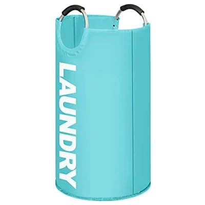 Image of Collapsible Fabric Large Laundry Basket, Freestanding Tall Hamper, Foldable Clothes Bag, Modern Style Folding Washing Bin 6 Colors available 82L (Sky Blue)