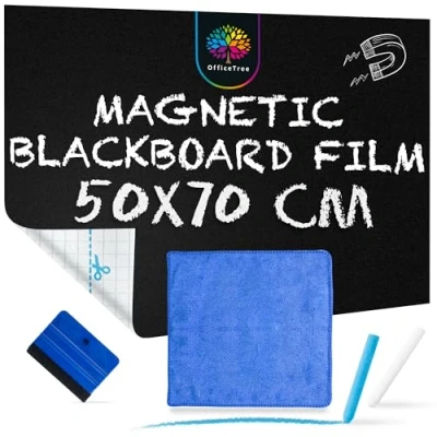 Image of OfficeTree Magnetic Chalkboard Wall Sticker 19.68&quot; x 27.55&quot; Incl. Cleaning Cloth and 2X Chalks Roll Blackboard for