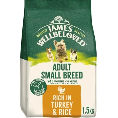 Image of James Wellbeloved Hypoallergenic Dry Dog Food for Adult Small Breed Turkey &amp; Rice 3x1.5 kg