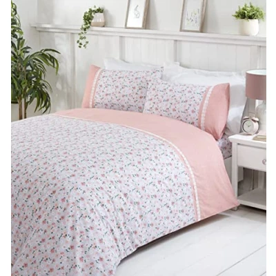 Image of Rapport Home Penelope Floral Lace Trim Duvet Cover Set (King, Blush)