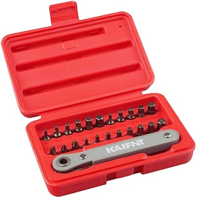 Image of KAIFNT K451 Ultra Low Profile Screwdriver Bit Set with Mini Ratchet Wrench, 1/4 Inch Drive, 23 Piece