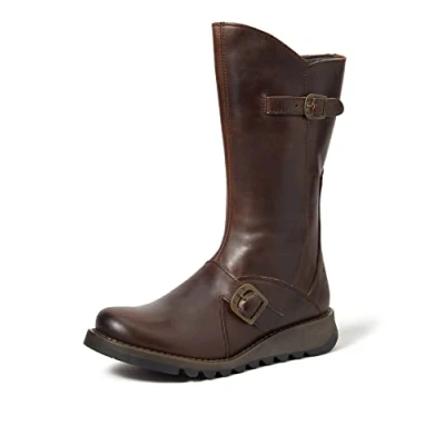 Image of Fly London Women&#039;s Mes 2 Buckle Boots, Dk Brown, 6 UK