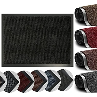 Image of PVC Non Slip Door Mat Rubber Backed Runner Barrier Mats Rug Kitchen Boundary Water Absorption Resistance Soft Microfiber Machine Washable (Charcoal 60 x 90)