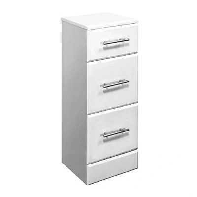 Image of VeeBath Mars 350x300mm Compact Bathroom Cabinet, Slim Storage, Floor Standing, 3 Drawer Cupboard White (Flat Pack)