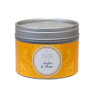Image of Shearer Candles Amber and Rose Small Scented Silver Tin Candle White