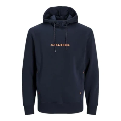 Image of JACK&amp;JONES PLUS Men&#039;s Jjtree Sweat Hood Pls Sweatshirt, Navy Blazer/Print: Jack &amp; Jones, 4XL