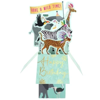 Image of Clever Cube Have A Wild Time Party Animals Galore! Birthday Pop Up Greeting Card CU012