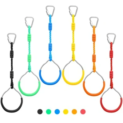 Image of PELLOR Kids Monkey Bars, Gymnastic Rings, Multifunctional Gym Backyard Playground Play Sets for Obstacle Ring, Trapeze Bar, Bars Climbing Frame, Ring Training