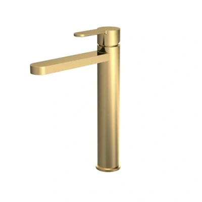 Image of Round High Rise Mono Basin Mixer Tap Brushed Brass