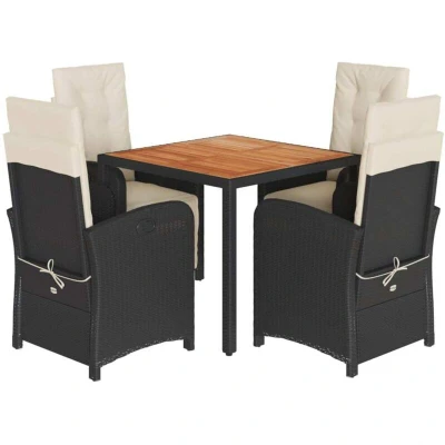 Image of vidaXL 5 Piece Garden Dining Set with Cushions Black Poly Rattan
