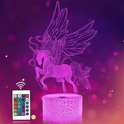 Image of Unicorn 3D Night Light, Coopark Optical Illusion Bedside Lamp 16 Colors Changing Remote Control,Cute Glow Bedroom Home Decor Personalized Birthday Gift for Girl Kids Toddler