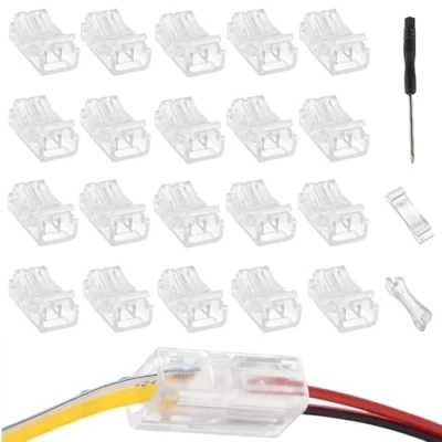 Image of EPLZON 2 Pin 10 mm LED Strip Connector Light to Wire Quick RGB Lights Adapter Clear Unwired Gapless Track Lighting for 5050 Light(20pcs)