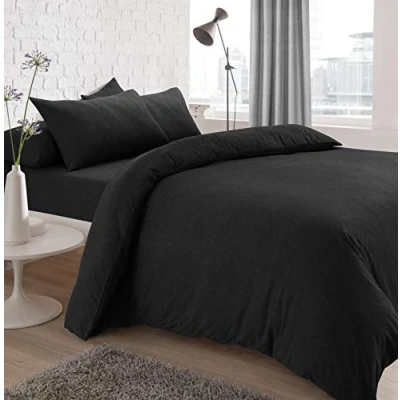 Image of Sleepdown Jersey Melange Duvet Set Easy Care Non Iron Plain Yarn Dyed Quilt Cover with Pillowcase Charcoal, Single