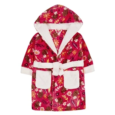 Image of Metzuyan Kids Infant Girls Hedgehog Hooded Dressing Gown Soft Plush Fleece Robe Pink 3 4 Years
