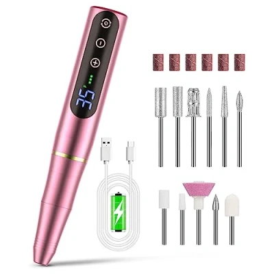 Image of Nail Drill NAILGIRLS Rechargeable Cordless Machine, Portable Electric 35000RPM Professional File for Acrylic Gel Nails, Efile Manicure Pedicure Polishing, Pink