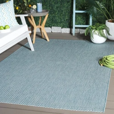 Image of SAFAVIEH Contemporary Rug for Indoor &amp; Outdoor Courtyard Collection, Short Pile, in Aqua and Grey color, 160 X 231 cm