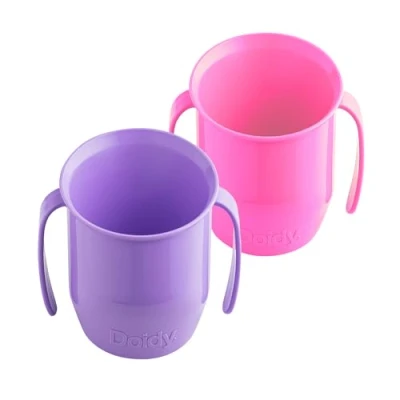 Image of Doidy Cup Twin Pack Training Cups Unique Slanted Design Two Handles Baby Beaker Great Weaning Use from 3 6 Months to Toddler PP Material 200ml (Lilac and Cerise)