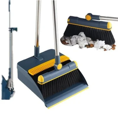 Image of Dustpan, Standing Broom and Dustpan Set, Long Handled Brush Scoop with Teeth for Home Cleaning, Kitchen,