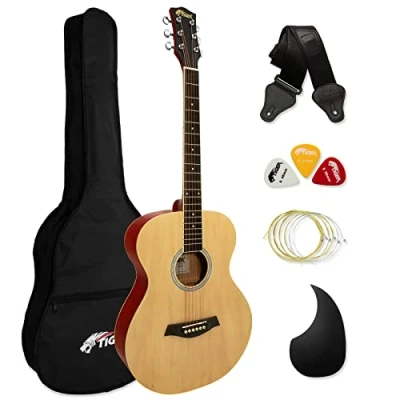 Image of Acoustic Guitar for Beginners Full Size, Steel String includes Gig bag, Strap, Scratchplate and Spare Strings Natural TIGER ACG2 NT
