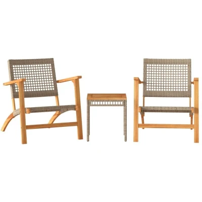 Image of vidaXL 3 Piece Bistro Set Beige Poly Rattan and Solid Wood Acacia