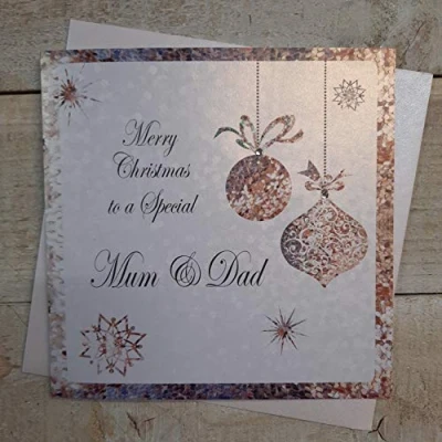Image of White Cotton Cards C4 MD&quot;Mum &amp; Dad&quot; Handmade Christmas Card