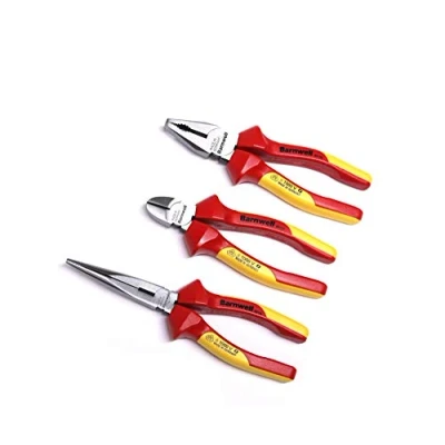 Image of Barnwell Set of 3 VDE Pliers 160mm Side Cutter 200mm Long Nose 180mm Combination Plier Made in Germany