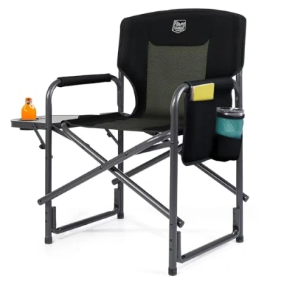 Image of TIMBER RIDGE Camping Chair Heavy Duty 150kg Directors Folding Aluminum Adults with Side Table, Portable for Outdoor Festival BBQs Black