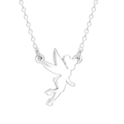 Image of Disney Tinkerbell Sterling Silver Fairy Silhouette Pendant Necklace; 18&quot; Chain