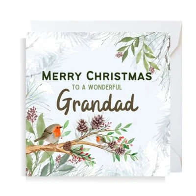 Image of Second Ave Grandad Christmas Robin Square Xmas Holiday Festive Greetings Card
