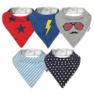 Image of Lovjoy Bandana Dribble Bibs Super Absorbent &amp; Soft for Teething Babies Adjustable Snaps Fits Newborn to 3 Years 5 Pack (Little Hero)
