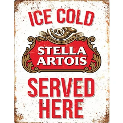 Image of Vintage Advertising Wall Tin Plaque 20x15cm Pub Shed Bar Man Cave Home Bedroom Office Kitchen Gift Metal Sign Stella Ice Cold Served Here