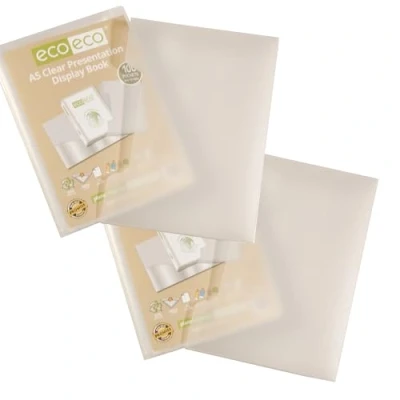 Image of eco A5 Size 50% Recycled 100 Pocket Clear Presentation Display Book, Storage Case Portfolio Art Folder with Plastic Sleeves Box, Pack of 2 eco150x2