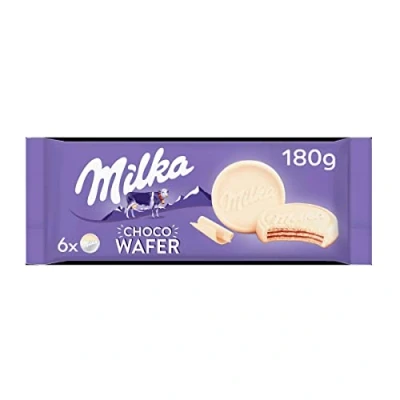 Image of Milka Wafer Chocolate Choco Wafers with Cocoa Cream &amp; White Cover Cookies 6.34 Ounce Total Weight