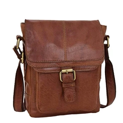 Image of House of Luggage Real Leather Mens Cross Body Organiser Flight Bag Messenger Shoulder Pouch HLG13 Tan