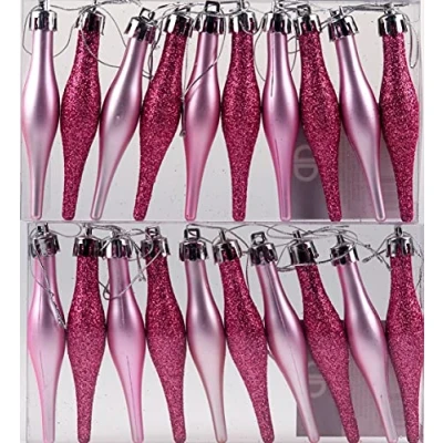 Image of Set Of 20 Christmas Tree Tear Drop Droplet Baubles Decorations Ice Pink