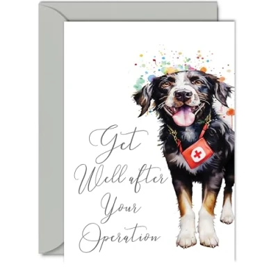 Image of Get Well Soon Cards for Women Cute Dog Men After Operation, Speedy Recovery Card, 5x7 Inch Greeting Brother Sister Mum Dad Colleague Best Friend