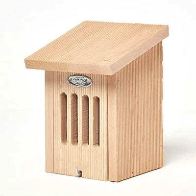 Image of HOMESCAPES Solid Wood Hanging Butterfly House H 22 cm x W 15.5 Insect Hotel for Garden Fence and Trees Crafted from Treated Alder Ready Assembled with Door Sloping Roof