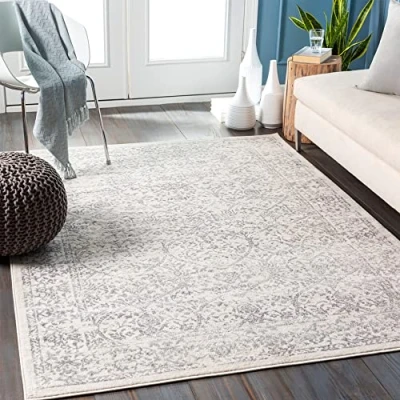 Image of Livabliss Palermo Vintage Rug Area Rugs for Living Room 200x274 cm, Bedroom Scandi Neutral Rug, Traditional Patterned Boho Style, Natural Easy Care Pile Large Ivory and Grey