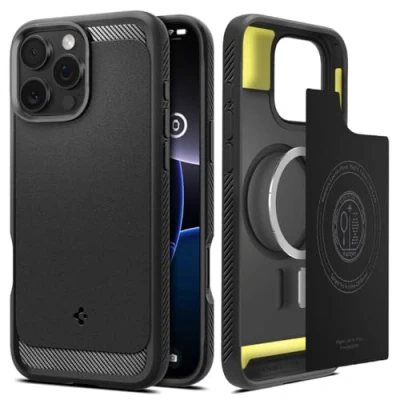 Image of Spigen Rugged Armor MagFit Case for iPhone 16 Pro Max, Compatible with MagSafe Accessories Matte Black