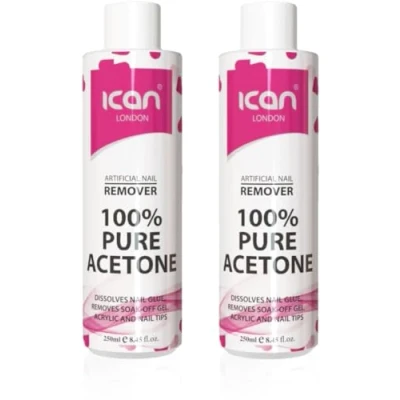 Image of Ican London 100% Pure Acetone Nail Polish Remover UV GEL Soak Off (2 x 250ml)