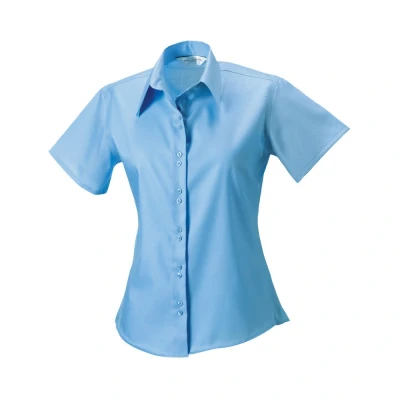 Image of Russell Athletic Collection Womens/Ladies Ultimate Short Sleeved Shirt (Bright Sky) Blue Cotton Size 22 UK