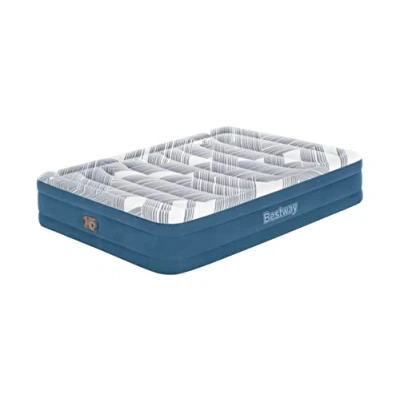 Image of Bestway Air Bed Premium Queen Sized AirBed with a Built in Electric Pump and Storage Bag Blue &amp; Grey Pattern