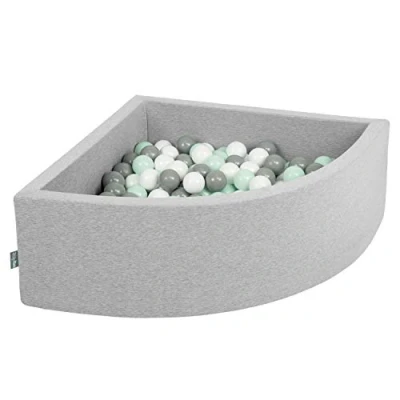 Image of KiddyMoon Soft Ball Pit Quarter Angular 90X30cm/200 Balls ∅ 7Cm / 2.75In For Kids, Foam Pool Baby Playballs, Made In EU, Light Grey:White/Grey/Mint