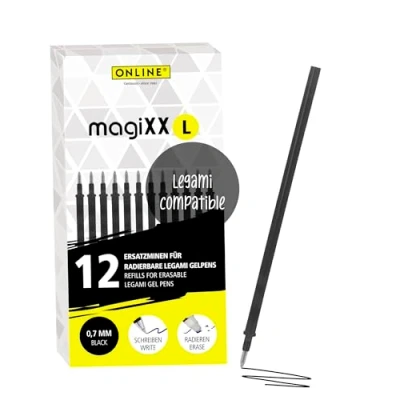 Image of Online 12 x Erasable Refills Compatible with Legami Gel Pens MagiXX L I Black 0.7 mm Line Width Replacement Refill for Roller Ink