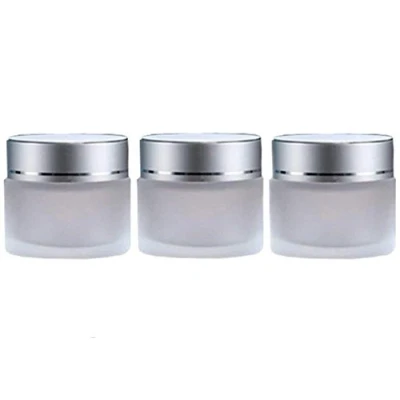 Image of 3PCS Refillable Frosted Clear Glass Cosmetic Jars Empty Face Cream Lip Balm Storage Container Pot Bottle with Silver Lids for Travel and DIY Home Use (20g)